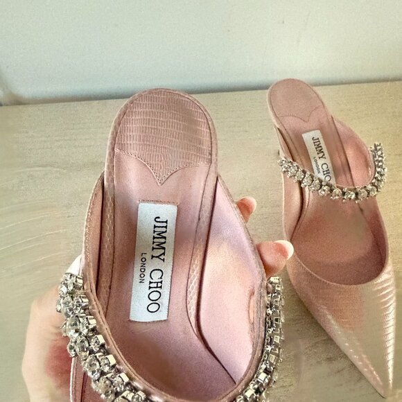Jimmy Choo Bing 65 Mules Pink Lizard Crystal Embellished Pointed Toe Sz 37 - Picture 5 of 13